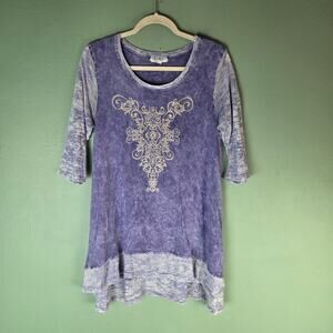 Cover Charge Womens Medium Purple Tie Dye Rhinestone Embellished Tunic Top Boho